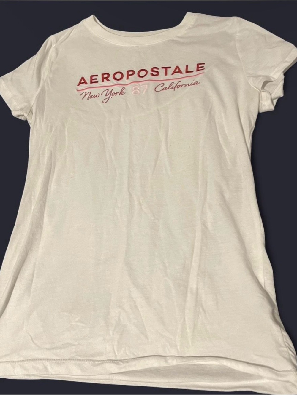 Aeropostale White Short Sleeve Tee with Pink Logo